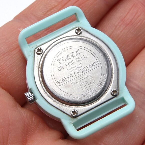Vintage TIMEX Pastel Watch Floral Elastic Band Plastic Stainless Steel Pink Aqua - Picture 4 of 9